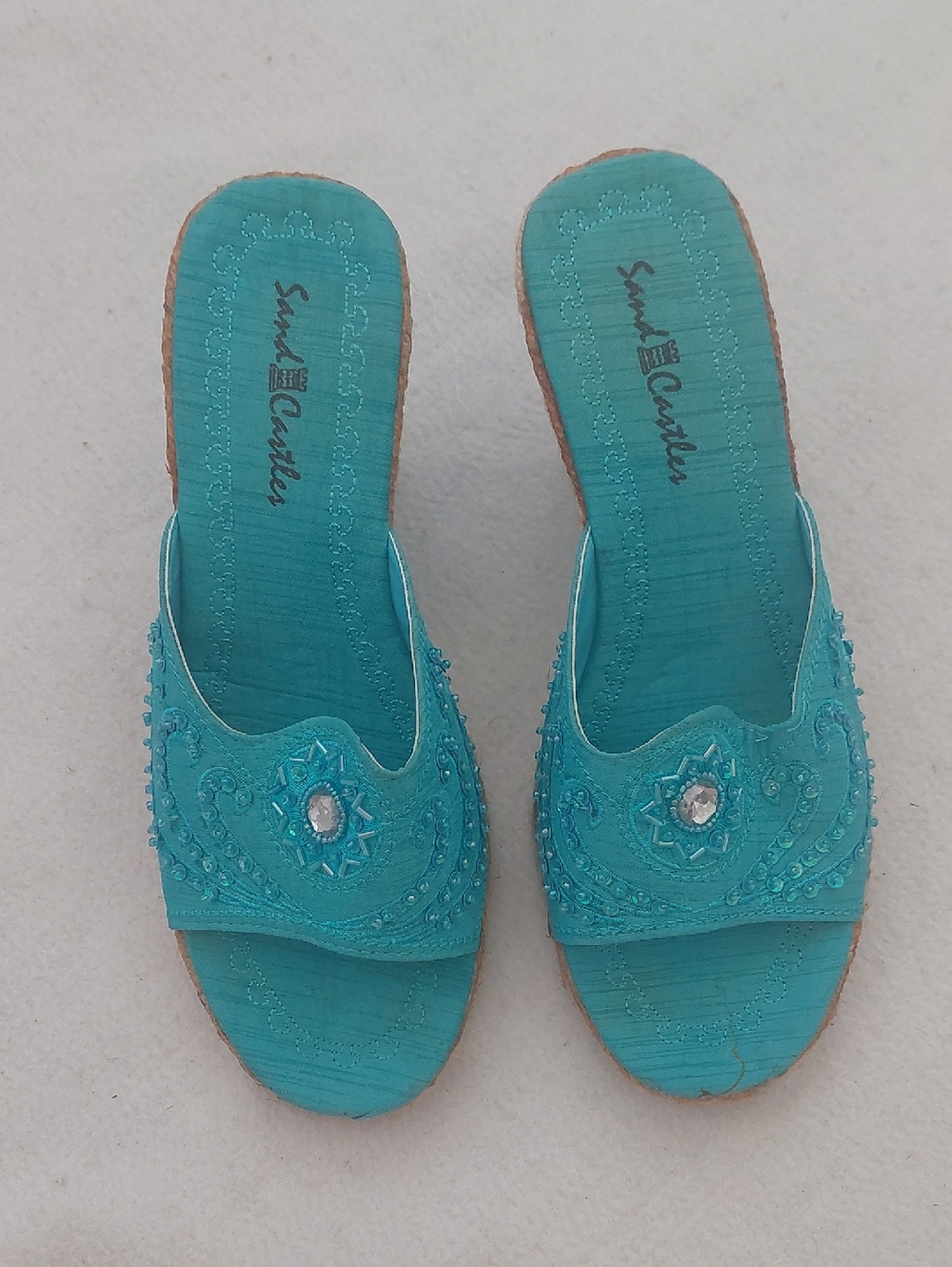 SAND CASTLES Wedge Heel Embellished Sandals NWOT - Picture 11 of 13